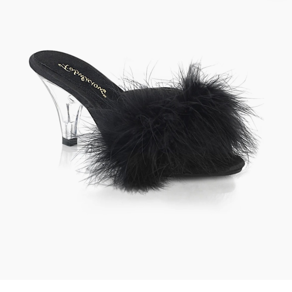 Pleaser Black 3-inch Feathered Heels - Picture 3 of 3